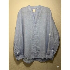 Baird Mcnutt XL Mens Long Sleeve Shirt Blue Linen Blend Lightweight Roll Sleeve